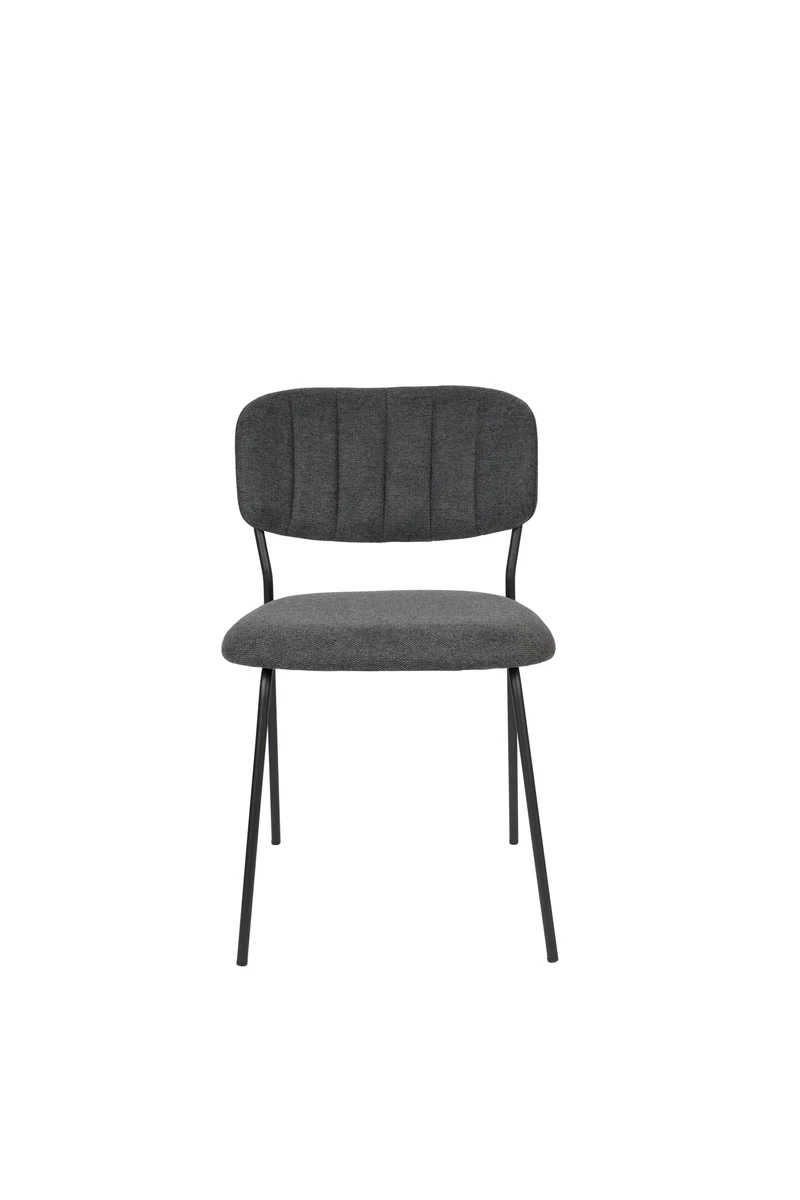 White Label Living Stuhl Jolien Schwarz/Dark – Grau, Textil, 56 × 48 × 77 cm, 2er-Set