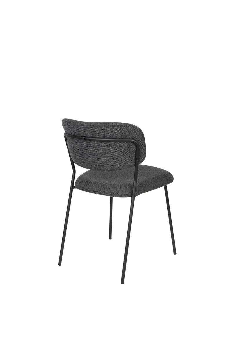 White Label Living Stuhl Jolien Schwarz/Dark – Grau, Textil, 56 × 48 × 77 cm, 2er-Set