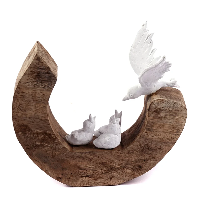 SKULPTUR "BIRD FAMILY" | Mangoholz, 29cm | Vogel Deko Objekt, Figur
