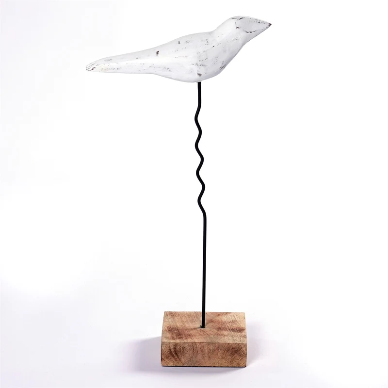 VOGEL SKULPTUR "KIKKI" 42" | Mangoholz, Metall | Vogel Aufsteller