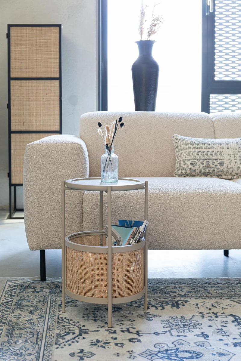 White Label Living Beistelltisch Makoto – Sand, Rattan, 30 × 30 × 50 cm