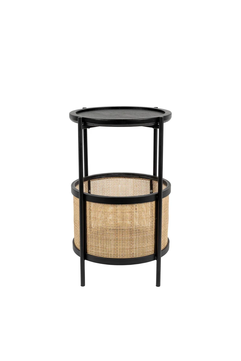 White Label Living Beistelltisch Makoto – Schwarz, Rattan, 30 × 30 × 50 cm