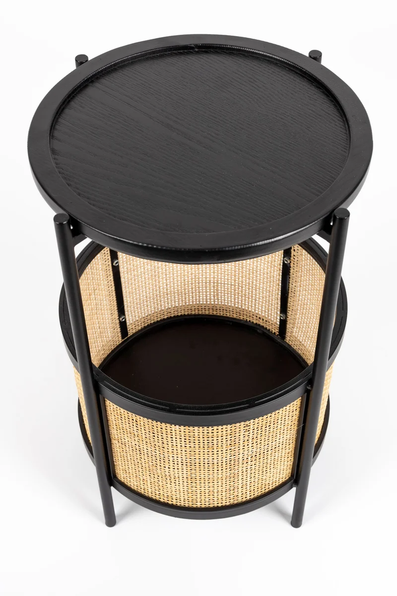 White Label Living Beistelltisch Makoto – Schwarz, Rattan, 30 × 30 × 50 cm