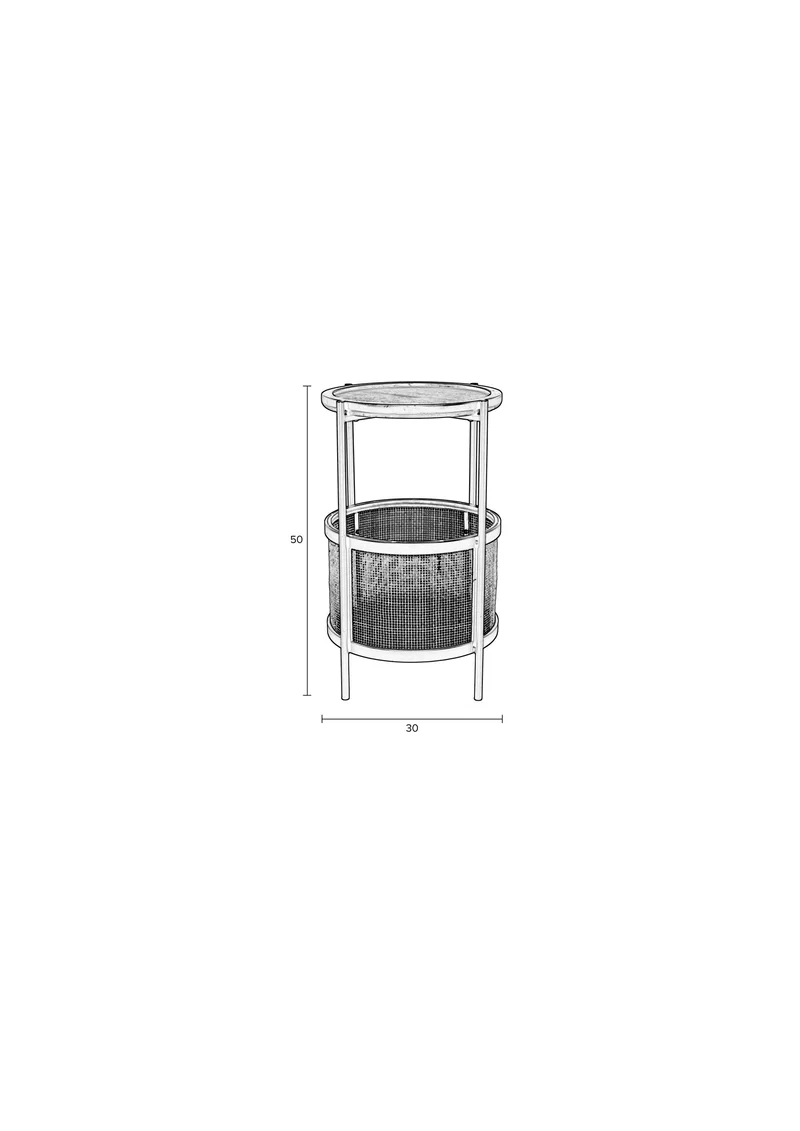 White Label Living Beistelltisch Makoto – Schwarz, Rattan, 30 × 30 × 50 cm