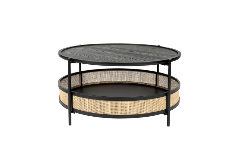 White Label Living Couchtisch Makoto – Schwarz, Rattan, 80 × 80 × 40 cm
