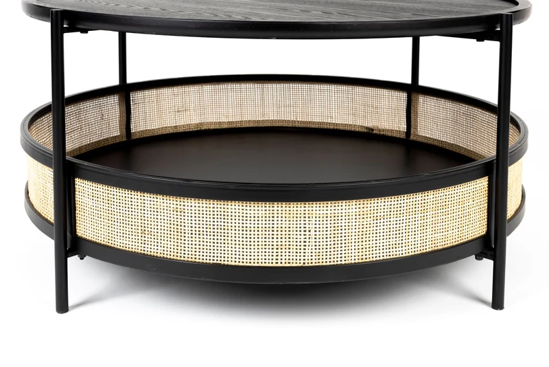 White Label Living Couchtisch Makoto – Schwarz, Rattan, 80 × 80 × 40 cm