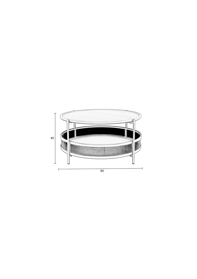 White Label Living Couchtisch Makoto – Schwarz, Rattan, 80 × 80 × 40 cm