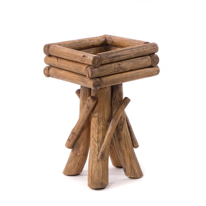 BLUMENHOCKER "TWIST" | Teak | rustikaler Holzhocker | Größe: medium
