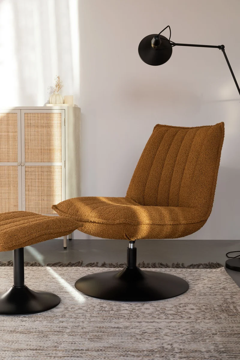 White Label Living Loungesessel Jax Ocker Bouclé – 79 × 68 × 85 cm