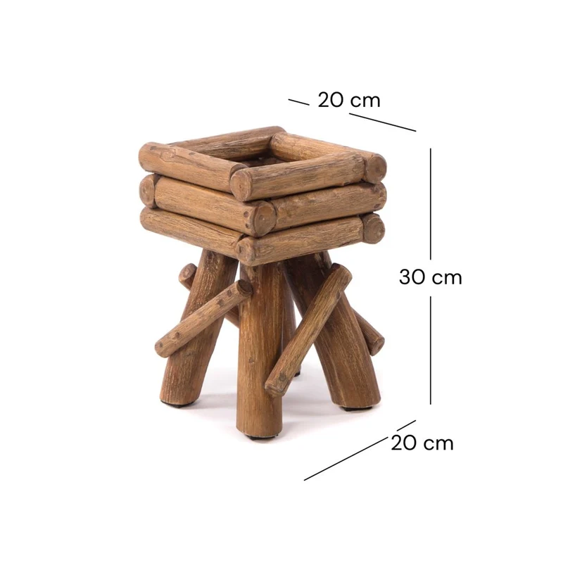 BLUMENHOCKER "TWIST" | Teak | rustikaler Holzhocker | Größe: klein