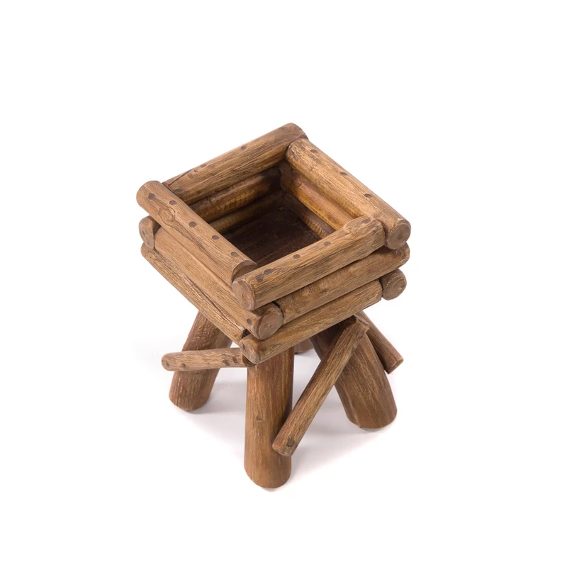 BLUMENHOCKER "TWIST" | Teak | rustikaler Holzhocker | Größe: klein