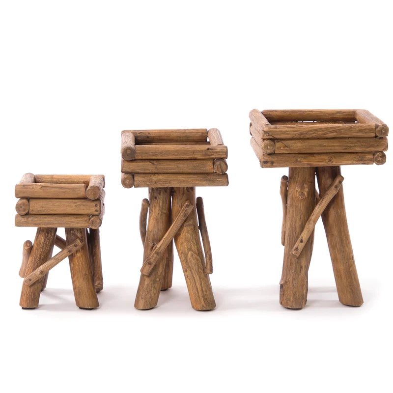BLUMENHOCKER "TWIST" | Teak | rustikaler Holzhocker | Größe: klein