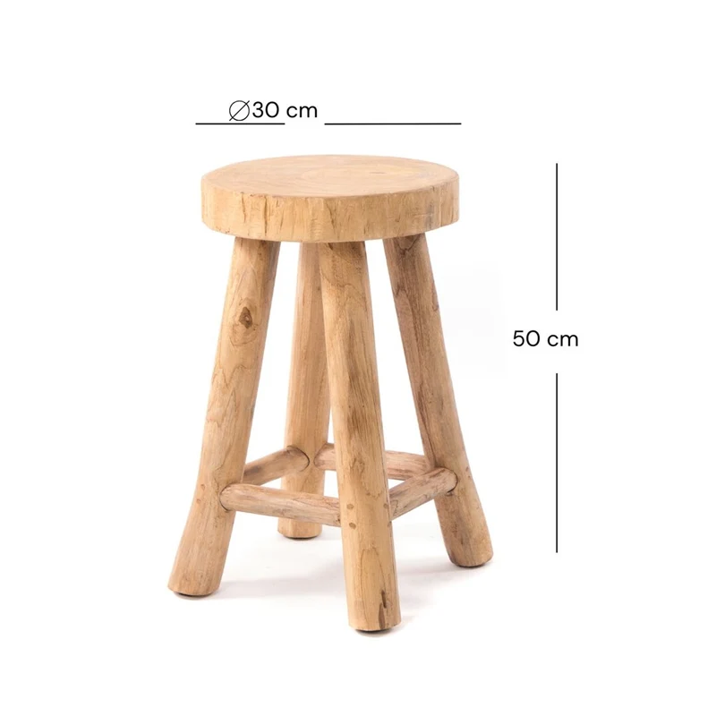 RUNDER HOCKER "PINTO" | Teak, 50x30 cm | Natur Schemel, Pflanzenhocker