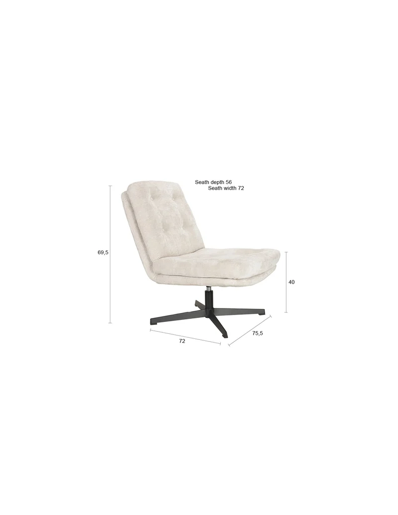 White Label Living Loungesessel Kai Off – Weiß, Polyester, 75,5 × 72 × 69,5 cm