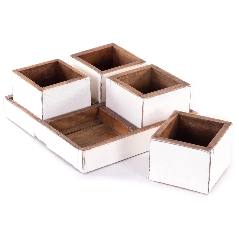 HOLZ AUFBEWAHRUNGSKISTEN "CUBO" | 24x9 cm (BxH), Mahagoni | Kistenset | Farbe: 06 weiß-landhaus