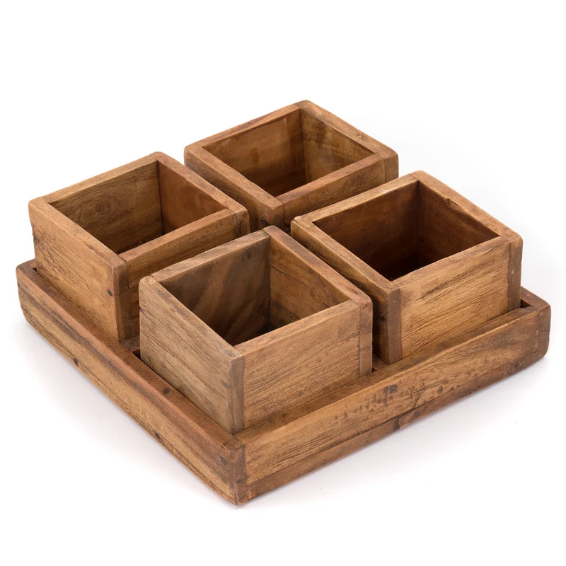 HOLZ AUFBEWAHRUNGSKISTEN "CUBO" | 24x9 cm (BxH), Mahagoni | Kistenset | Farbe: 01 natur-vintage