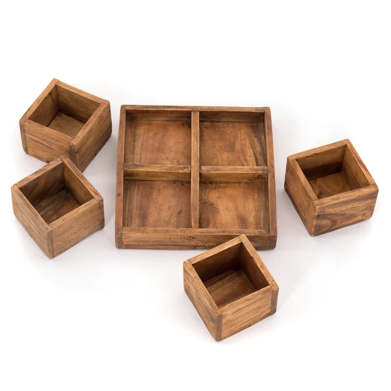 HOLZ AUFBEWAHRUNGSKISTEN "CUBO" | 24x9 cm (BxH), Mahagoni | Kistenset | Farbe: 01 natur-vintage