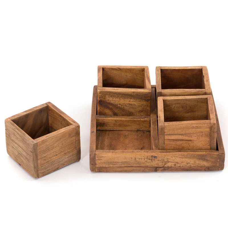 HOLZ AUFBEWAHRUNGSKISTEN "CUBO" | 24x9 cm (BxH), Mahagoni | Kistenset | Farbe: 01 natur-vintage