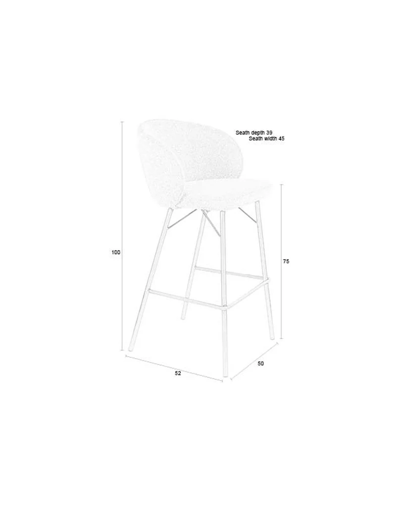 White Label Living Barhocker Barstool Joa – Beige, Polyester, 50 × 52 × 100 cm, 2er-Set