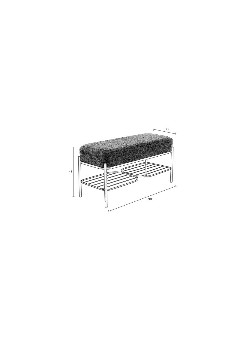 White Label Living Bank Milou – Textil, 90 × 35 × 45 cm
