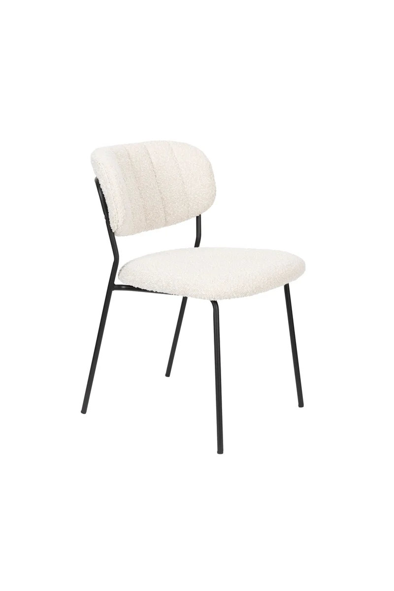 White Label Living Stuhl Jolien Schwarz/Weiß Bouclé – 56 × 48 × 77 cm, 2er-Set