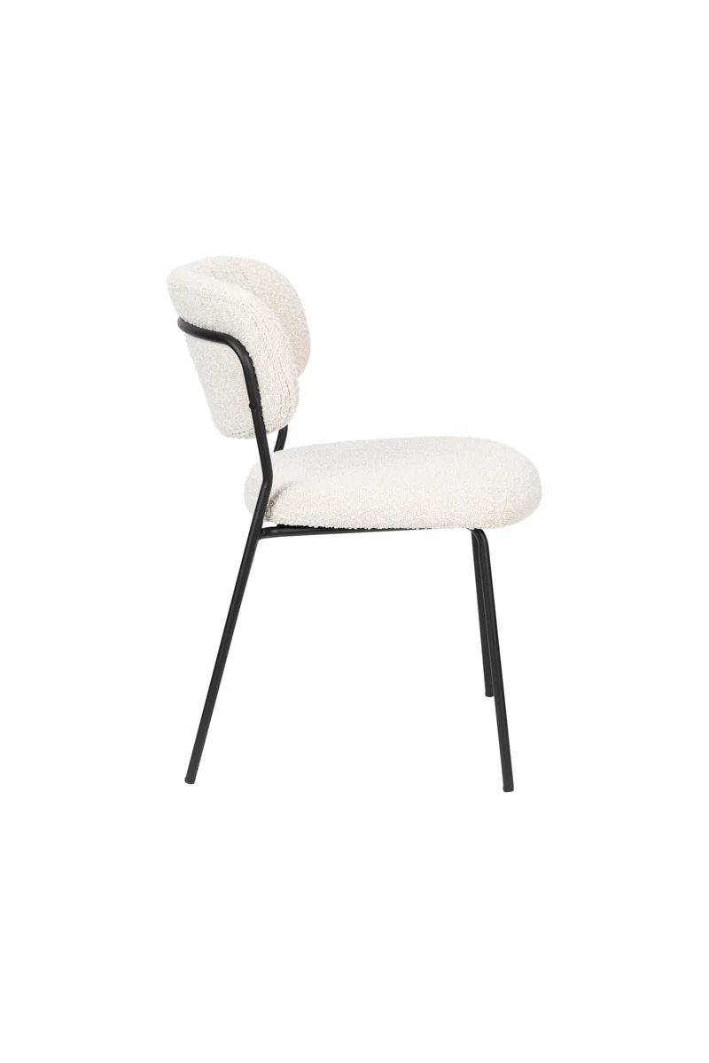 White Label Living Stuhl Jolien Schwarz/Weiß Bouclé – 56 × 48 × 77 cm, 2er-Set