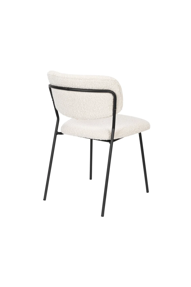 White Label Living Stuhl Jolien Schwarz/Weiß Bouclé – 56 × 48 × 77 cm, 2er-Set