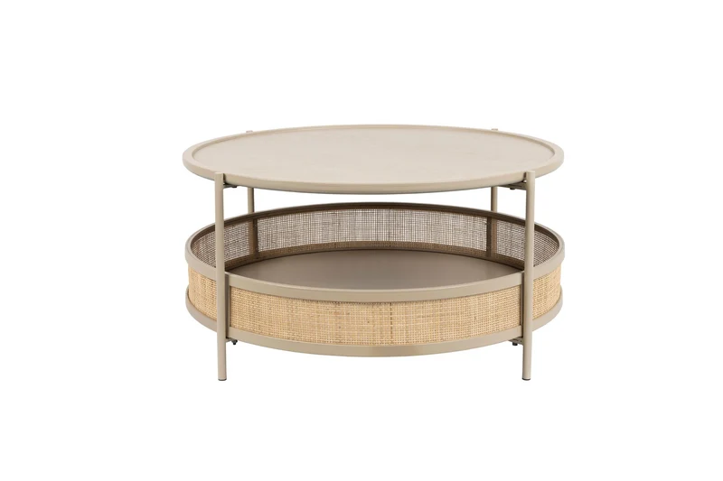 White Label Living Couchtisch Makoto – Sand, Rattan, 80 × 80 × 40 cm