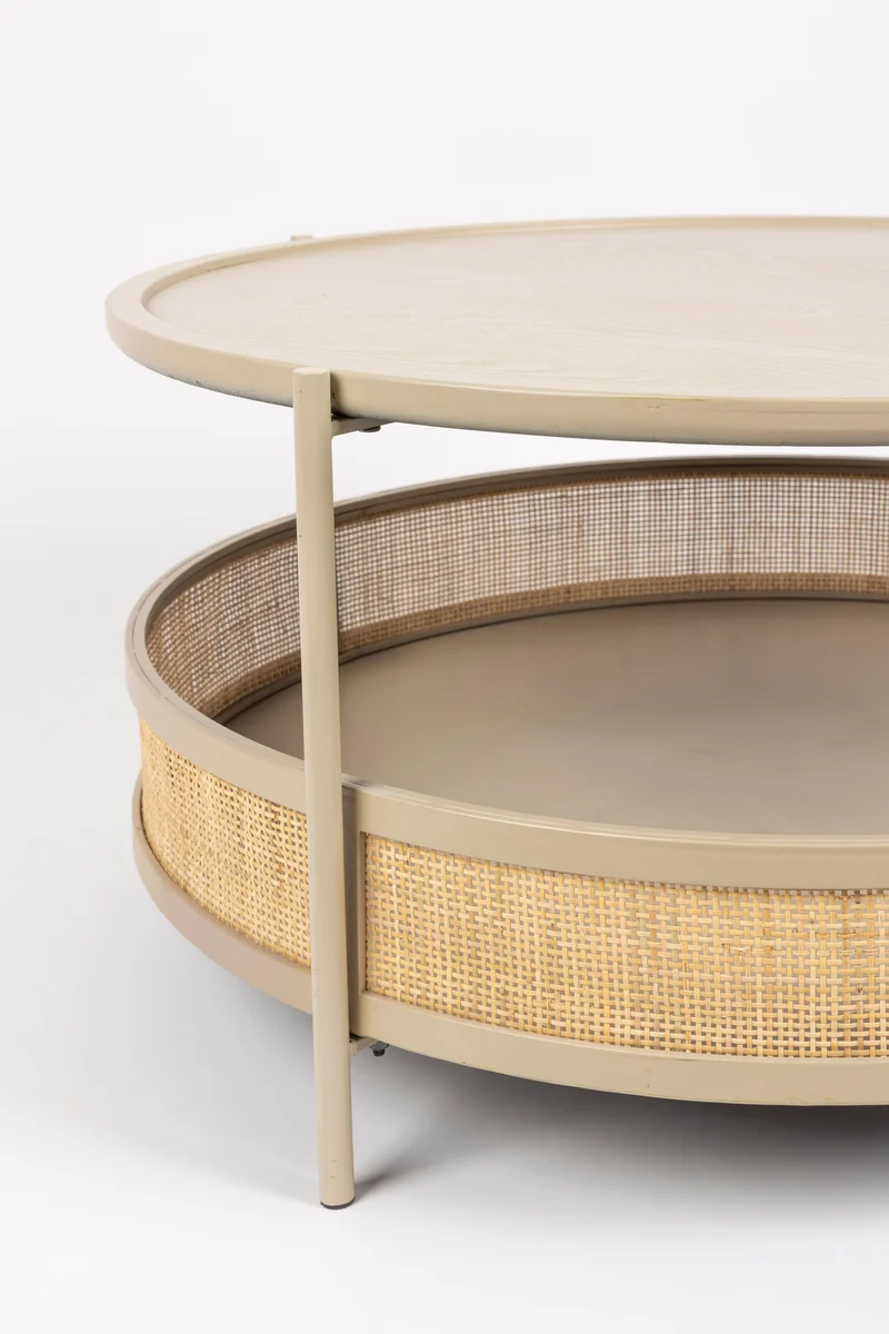 White Label Living Couchtisch Makoto – Sand, Rattan, 80 × 80 × 40 cm
