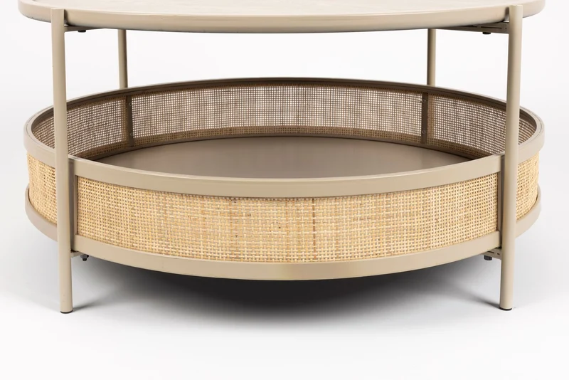 White Label Living Couchtisch Makoto – Sand, Rattan, 80 × 80 × 40 cm