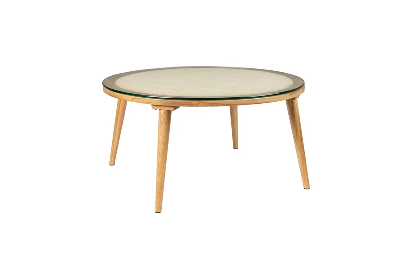 White Label Living Couchtisch Haru Rund – Beige, Glas, 70 × 70 × 38 cm