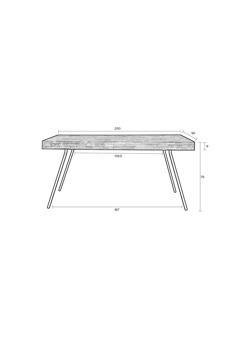 White Label Living Esstisch Suri 200 × 90 cm – Natur, Teakholz