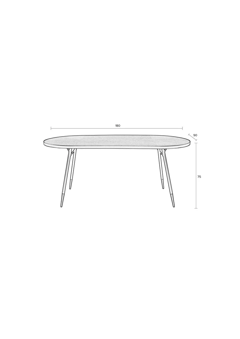 White Label Living Esstisch Denise Oval 180 – Schwarz, Holz, 180 × 90 × 75 cm
