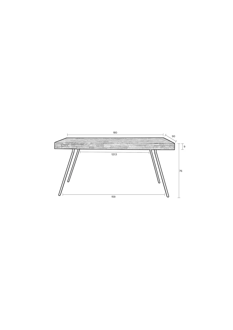 White Label Living Esstisch Suri 180 × 90 cm – Schwarz, Holz