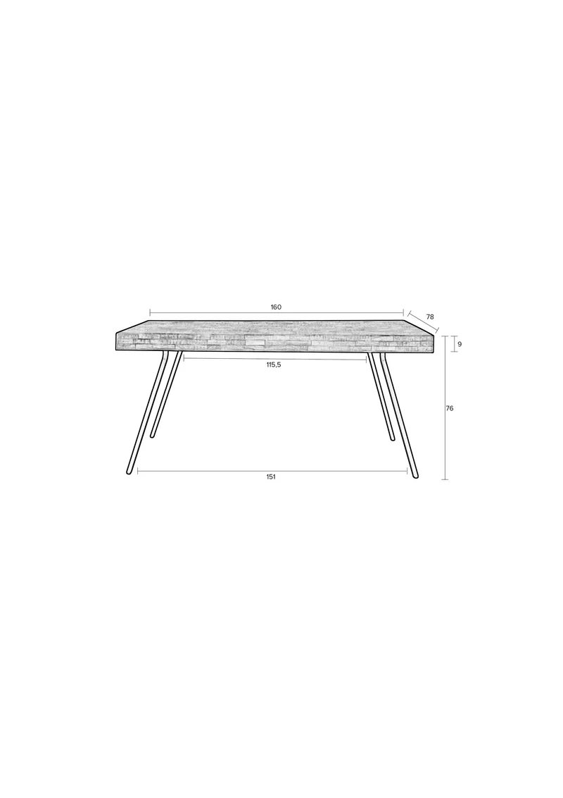 White Label Living Esstisch Suri 160 × 78 cm – Schwarz, Holz