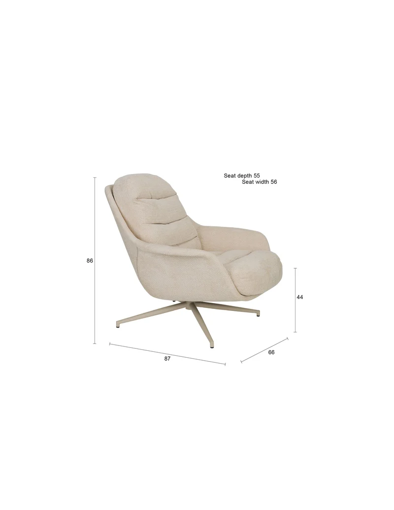 Zuiver Loungesessel Philly – Beige, Eukalyptus-Sperrholz, 66 × 87 × 86 cm