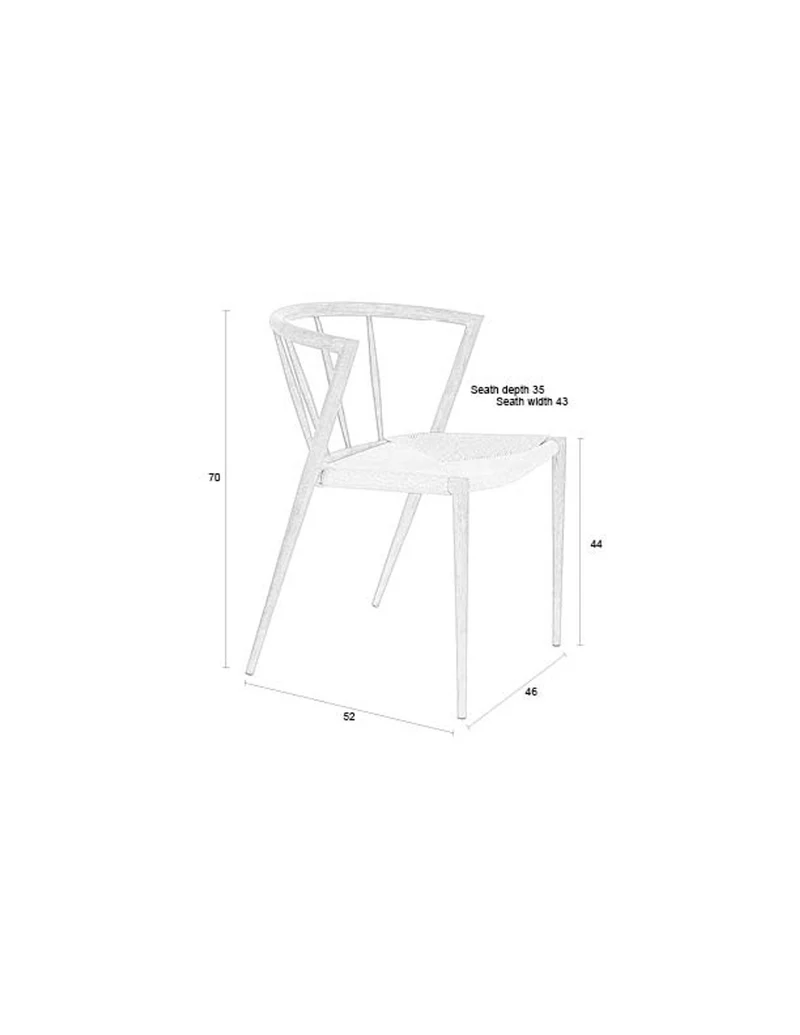 White Label Living Stuhl Che – Natur, Eisen, 46 × 52 × 70 cm, 2er-Set