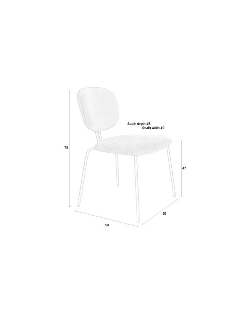 White Label Living Stuhl Bouton Off-Weiß – Polyester, 59 × 50 × 78 cm, 2er-Set