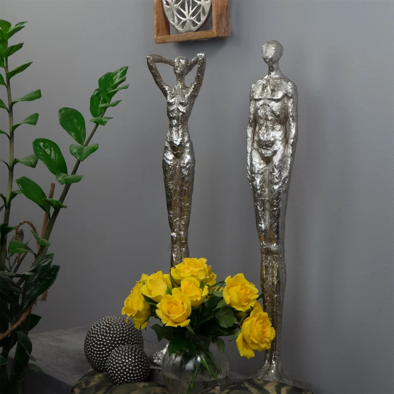 SKULPTUR "MILLENIUM" | Mann & Frau, Poly | silber Dekofigur