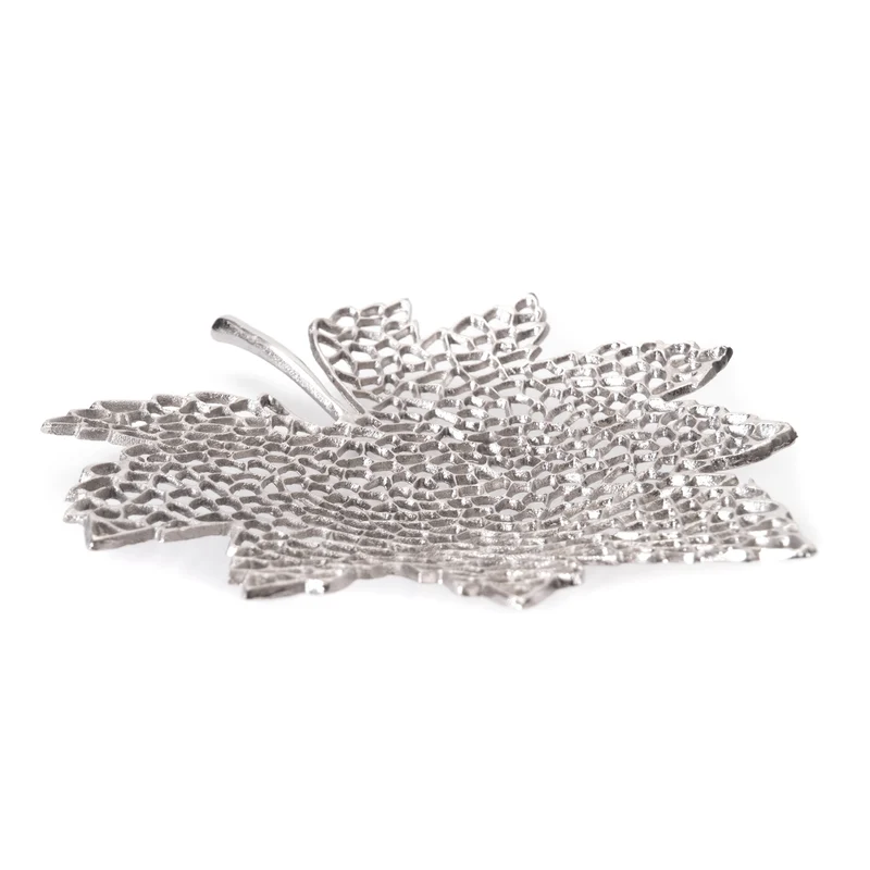 BLATT SCHALE "LEAF" | 2 Größen, Metall | Dekoschale silber | Muster: groß
