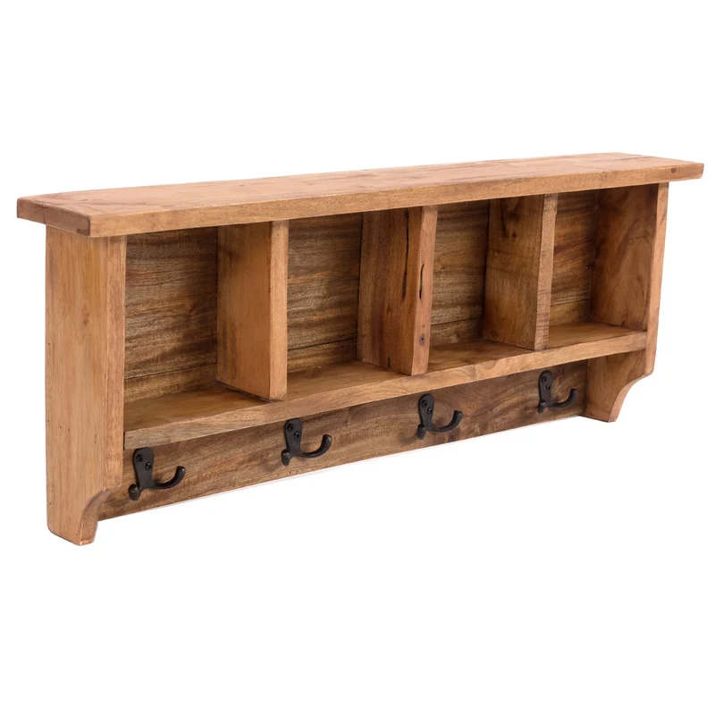RUSTIKALE WANDGARDEROBE mit Fächern "VINTAGE 70" | 70x27x11cm(BxHxT) | Farbe: 08 honigfarben gewachst
