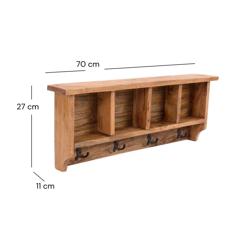 RUSTIKALE WANDGARDEROBE mit Fächern "VINTAGE 70" | 70x27x11cm(BxHxT) | Farbe: 08 honigfarben gewachst