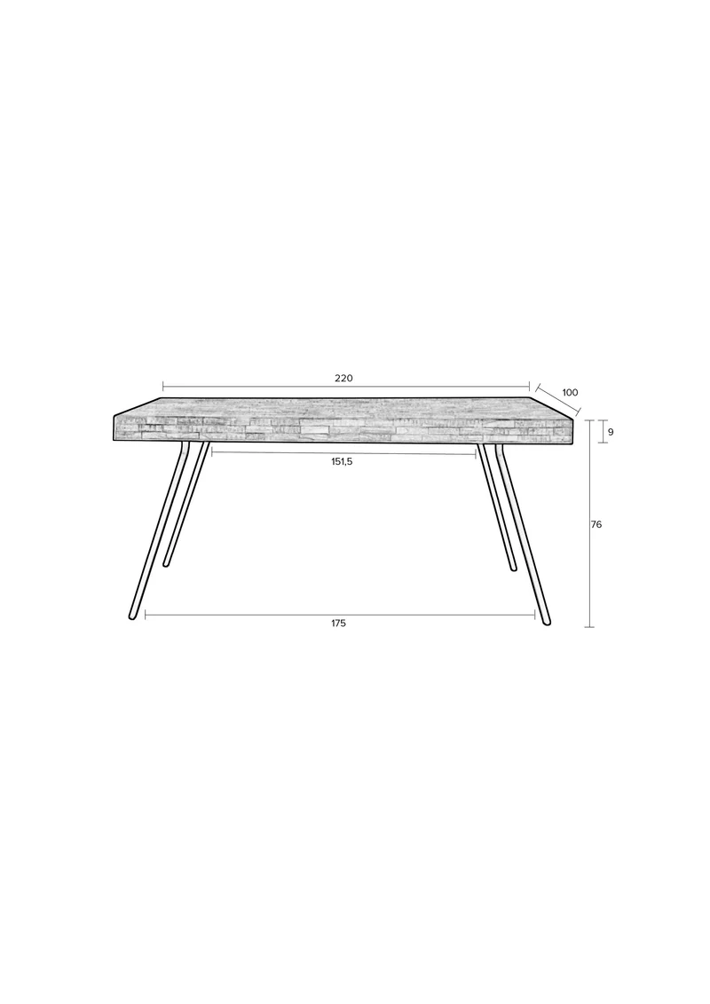 White Label Living Esstisch Suri 220 × 100 cm – Schwarz, Holz
