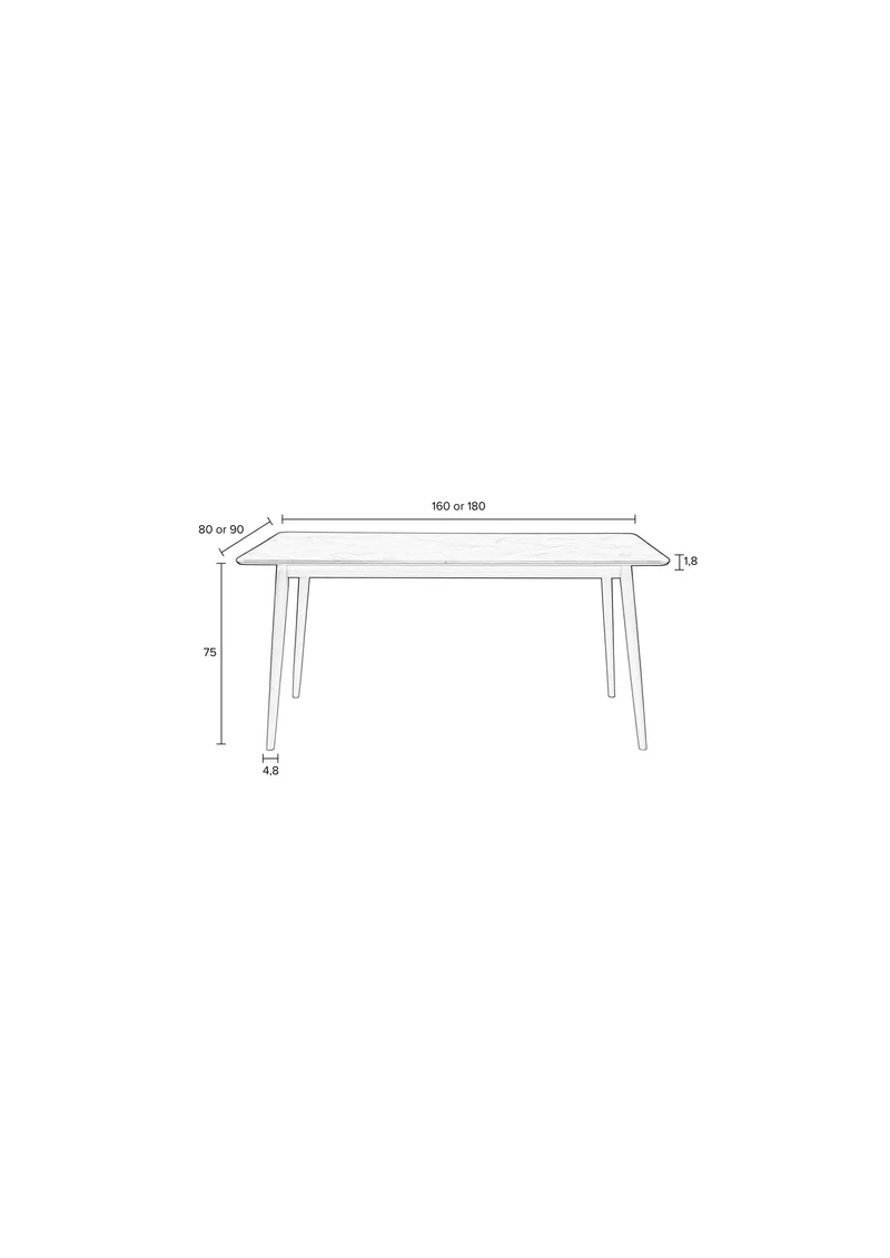 White Label Living Esstisch Fabio 180 × 90 cm – Schwarz, Massives Eichenholz