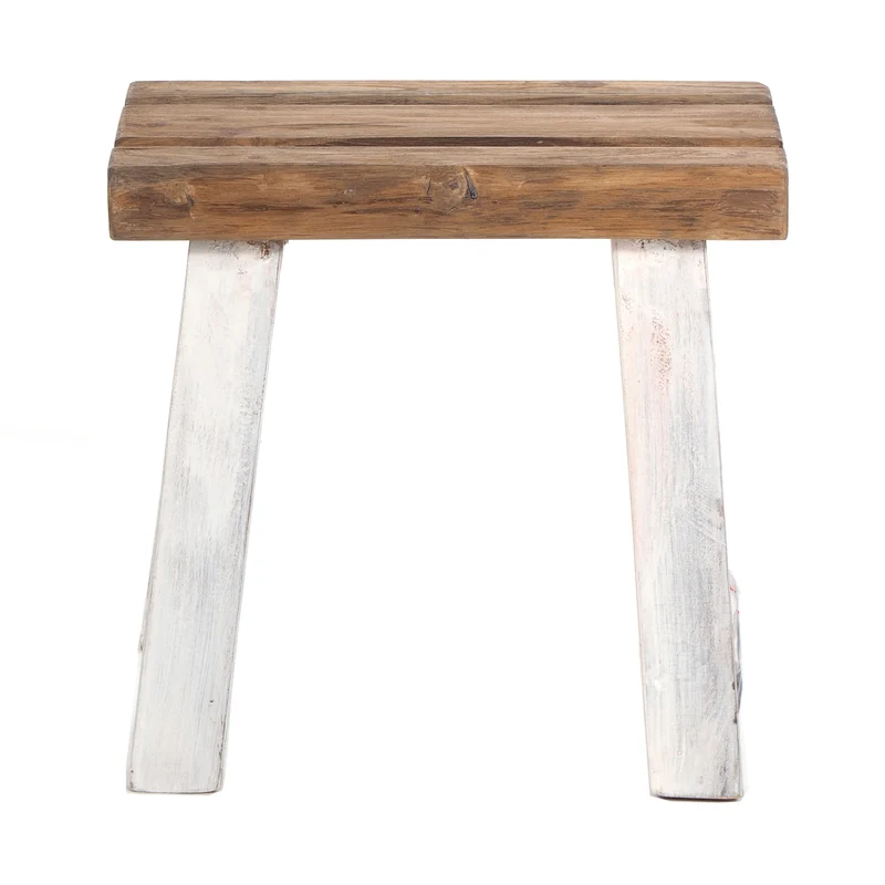 SITZHOCKER "RUSTIC" | 41x42x24cm (HxBxT), Teak | Holzhocker | Farbe: 05 weiß-natur