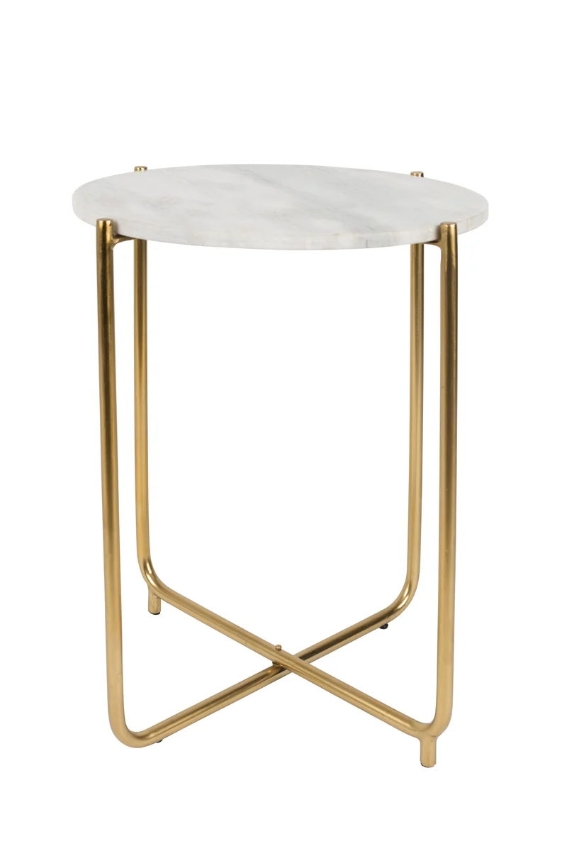 White Label Living Beistelltisch Timpa Marble – Weiß, Marmor, 44,5 × 44,5 × 54 cm