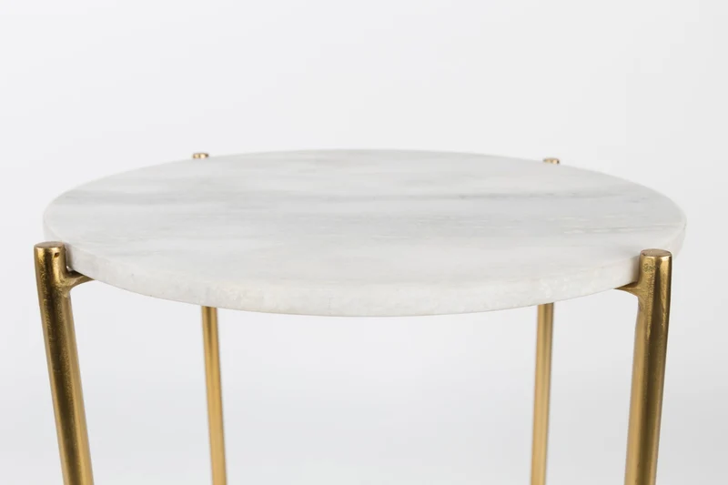 White Label Living Beistelltisch Timpa Marble – Weiß, Marmor, 44,5 × 44,5 × 54 cm