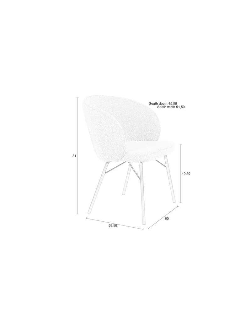 White Label Living Stuhl Joa – Weiß, Polyester, 60 × 59,5 × 81 cm, 2er-Set