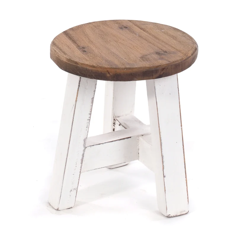 DEKO HOCKER "BERN" | rund, 23,5x20,5 cm (HxB), Mahagoni | Schemel | Farbe: 06 weiß-landhaus