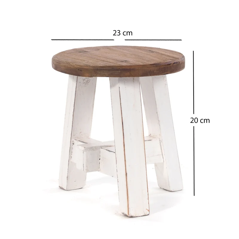 DEKO HOCKER "BERN" | rund, 23,5x20,5 cm (HxB), Mahagoni | Schemel | Farbe: 06 weiß-landhaus